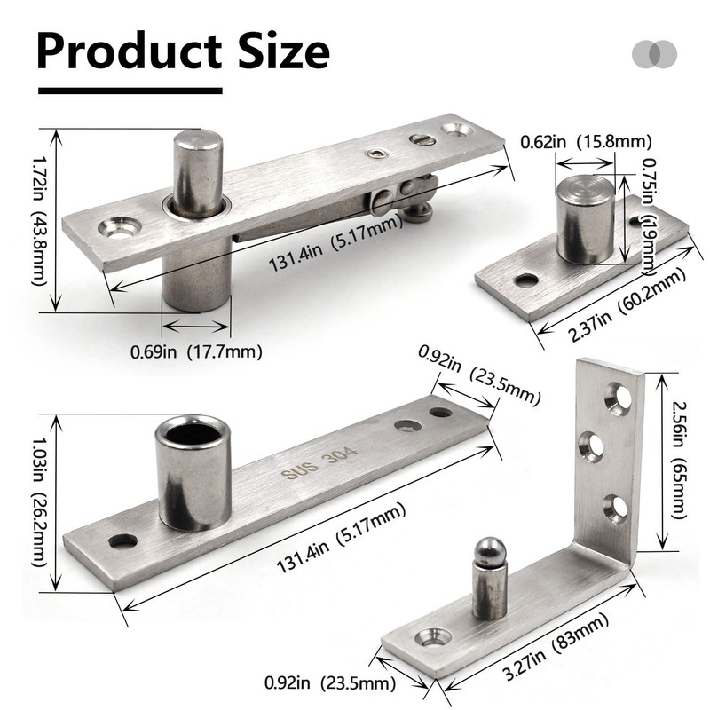 Heavy Duty Stainless Steel Wood Door Pivot Hinges, 180 Degree