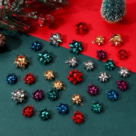 PHALIN 20/30PCS Christmas Charms, Metallic Red Green Gold Xmas Bow Charms Bulk, Holiday Charm Bracelet Making Kit, Christmas Jewelry Making Supplies Gifts (32PCS)