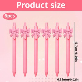 Rndqw 6 PCS Pink Pens Black Ink with Bow Design, Smooth Gel Pens for Writing, Cute Pens as Pink Stationery, Ideal for Note Taking, Homework, Signing, School Supplies for Students, Office Workers