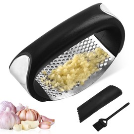 pobugy Garlic Press Rocker Set,with Garlic Peeler and Cleaning Brush The Garlic Mincer Tool Squeezes Extracts,Crushesextract more Garlic Paste