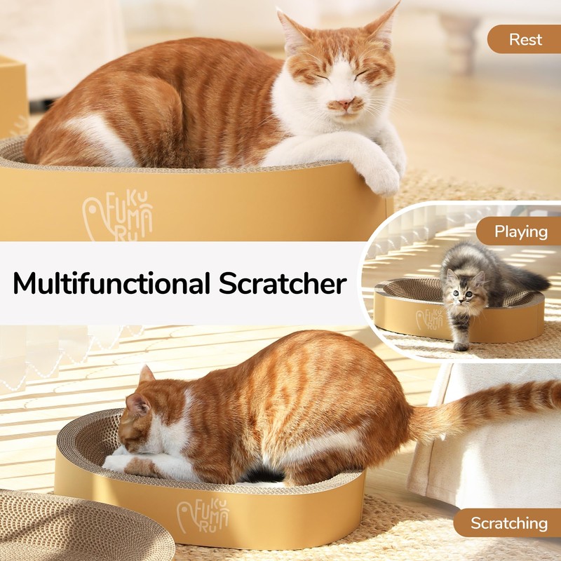 FUKUMARU 3PCS Cardboard Cat Scratcher Bed, Durable Oval Cat Scratch