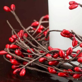 Factory Direct Craft Set of 6 Hand Wrapped 7" Candle Rings Full of Red Colored Pip Berries