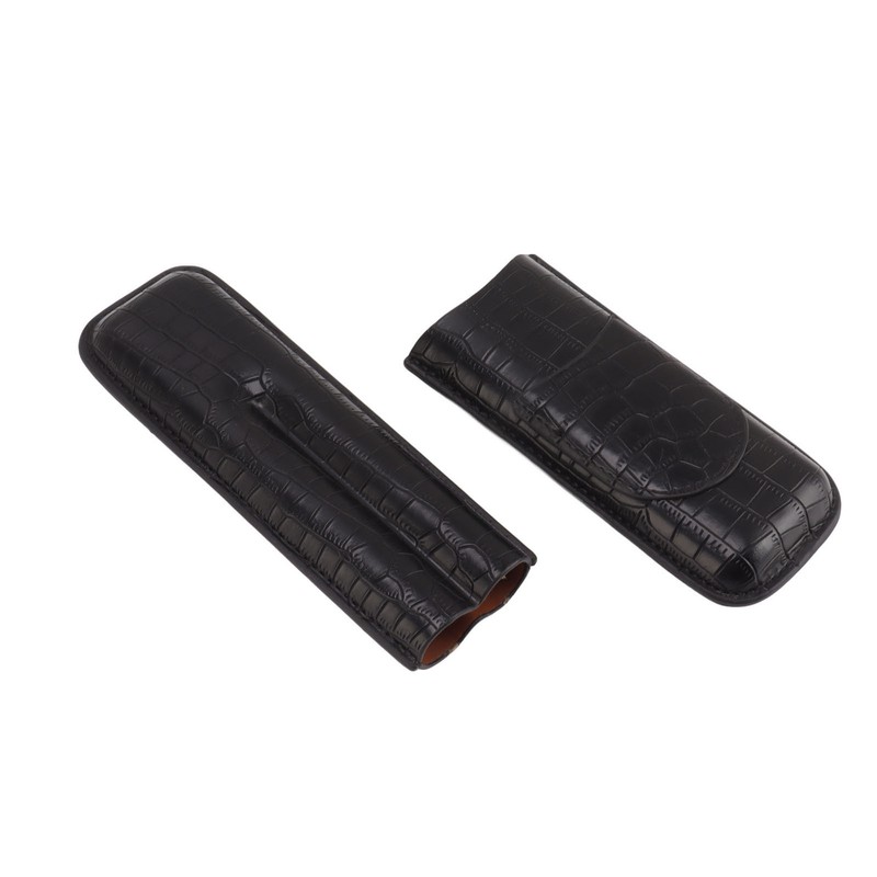 Cigar Case 2 Finger Moisturizing Faux Leather Portable Cigar Box