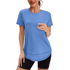 Short Sleeve Shirts for Women Workout Pilates Outfits Tennis Summer Tops 2025 Beach Vacation Clothes Blue M