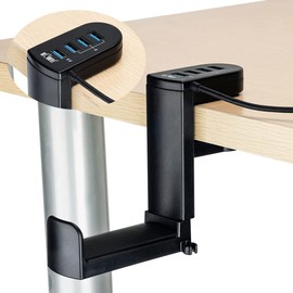 KIWIFOTOS Headphone Stand Holder with 360° Swivel Headset Hanger + Adjustable Springed Clamp, Desktop Gaming Headset Holder Hook Mount - with USB 3.0 x1 + USB 2.0 x3