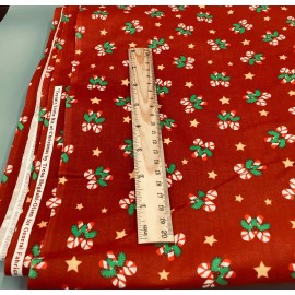 General Fabrics VTG TRENA'S RED LITTLE BIT OF CHRISTMAS CANES CANDY CANES STARS Cotton Fab bty