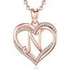 INFUSEU Name Necklace, Double Heart Rose Gold N Letter Jewellery