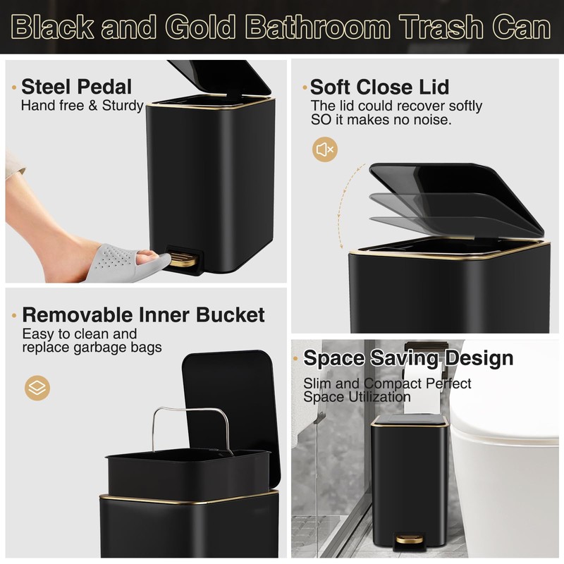 XLHOMO Black Bathroom Accessories 8 Piece Black and Gold Bathroom