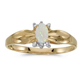 Direct-Jewelry 14k Yellow Gold Oval Opal And Diamond Ring (Size 5)