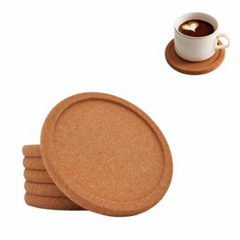6-Pack Cork Coasters, 4 Inch Absorbent Reusable Beverage Coasters with Lip, Heat Resistant Non-Slip Cup Pads for Glasses Mugs, Natural Wood Table Protectors