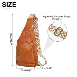 DTGN PU Leather Sling Bag Crossbody Backpack - 6.69"x12.6" (LXH) Good for Women Men Hiking Travel - Multipurpose Casual Packs Shoulder Light Brown