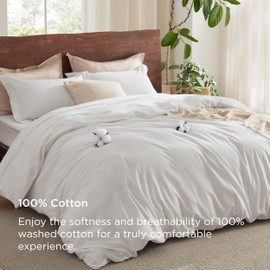 Bedsure 100% Washed Cotton Duvet Cover Full Size - Natural White Minimalist Cotton Duvet Cover for All Seasons - GentleSoft™ Plain Simple Bedding Set with 2 Pillow Shams (White, Full, 80"x90")