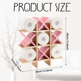 Weysat Tic Tac Toe Toilet Paper Holder Stand Bathroom Wall Decor Rustic Wooden Hanging Storage Freestanding Wall Mounted Shelves Decor for Toilet Tissue Farmhouse(Wood Color, Pink)