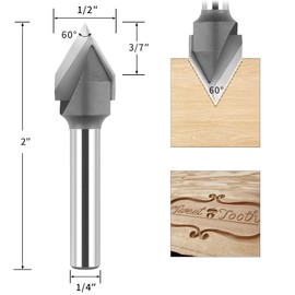 BINSTAK 60 Degree V Groove Router Bit 1/4 Inch Shank, Carbide Tipped Wood CNC Router Bit Woodworking Engraving Carving Bits