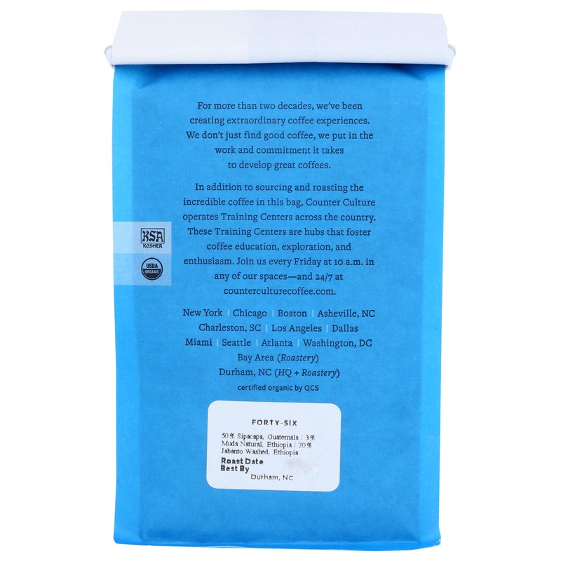 COUNTER CULTURE COFFEE dark roast Whole Bean Organic Number 46