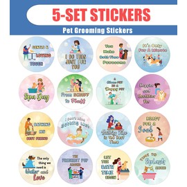Creanoso Pet Grooming Stickers (5 Sets X 16 Designs) – Individual Small Size 1.5 Inches in Diameter, Unique Designs DIY Decoration Art Decal for Children, Adults Men Womens