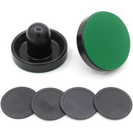 Air Hockey Pushers, 2 Pcs 60mm Air Hockey Table Felt Pusher with 4Pcs Red Pucks for Replacement Pucks Table Mallet Goalies for Game Table(Black)