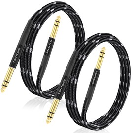 TONTONE 1/4 Inch TRS Cable 2-Pack 6.6FT, Quarter Inch 6.35mm Balanced Stereo Audio Cable, 1/4 to 1/4 Guitar Cables for Electric Guitar Bass Keyboard Mixer