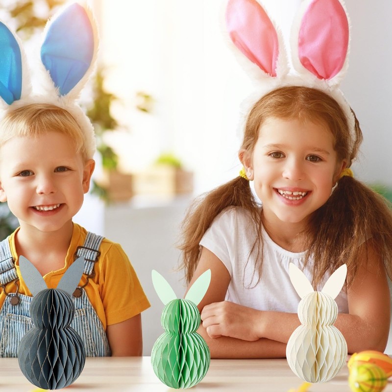 LUMOOM Pack of 3 Easter Decoration Honeycomb Balls, Easter Bunny