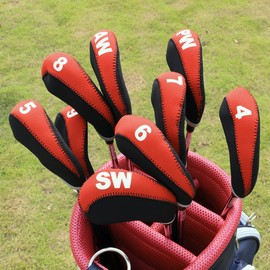 Golf Iron Covers Golf Iron Headcovers Set of 11 Golf Head Covers Irons Neoprene Golf Iron Headcovers Iron Covers Golf Iron Headcovers Golf Counted Iron Headcovers for Srixon Callaway Titleist Pins Unisex (Red & Black Iron Cover)