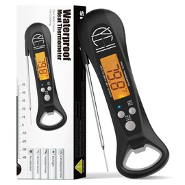 “Can You Handle it!” Digital Meat Thermometers, Cooking Thermometer IP67 Waterproof, Foldable Long Probe, Auto On/Off, Display Digital Food Thermometer for Cooking, BBQ, Water, Meat, Milk (Black)