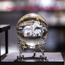 HDCRYSTALGIFTS 3D Laser Elephant Crystal 60mm Ball Crystal Paperweight Figurine Home Art Decor Crafts