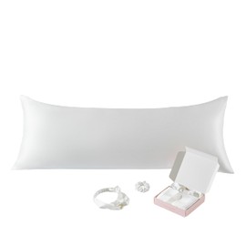 AFIRMLY Body Pillowcover Mulberry Silk Gift Set, Luxury 19 Momme Silk and Tencel Body Pillow Cases, with 1 Hair Bands 1 Hair Scrunchies, Choice of Gift (Cream, Single Envelope Closures)