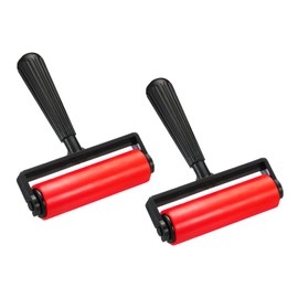 PATIKIL 4.5 Inch Rubber Roller Brayer, 2pcs Anti Skid Hard Rubber Roller Tools for Wallpaper Art Craft Printing Printmaking Stamping Tape Construction, Red