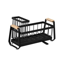 Sponge Holder for Kitchen Sink, with High Brush Holder, Sink Organizer, Dish Brush Storage Rack, Carbon Steel Material, Suitable for Storage on Different Kitchen Countertops, Black（10.4×3.94×6.3" ）