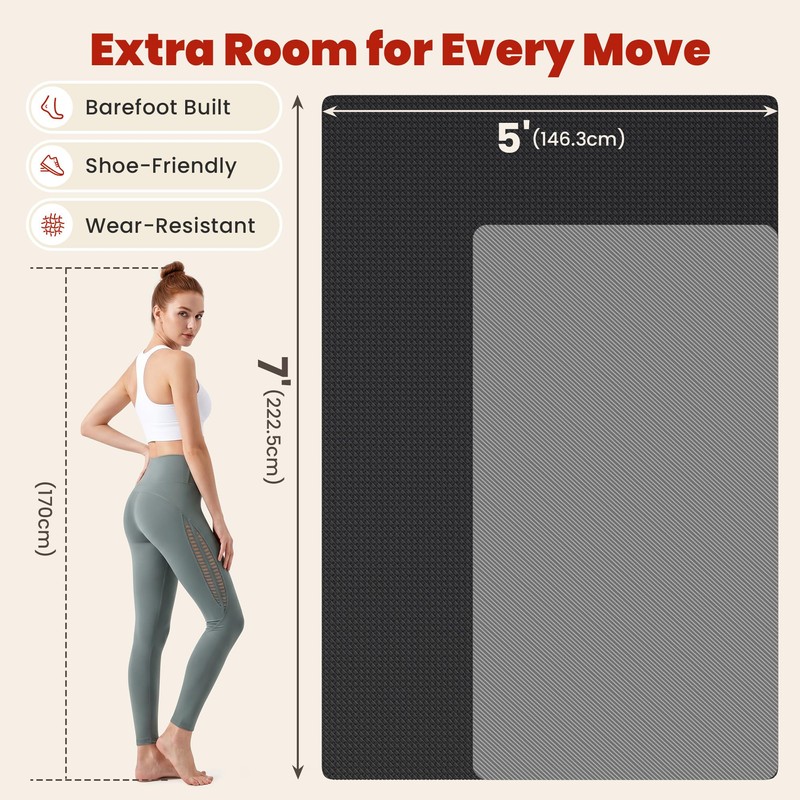 THAILE Large Exercise Mat, 7' x 5' x 6mm Thick,