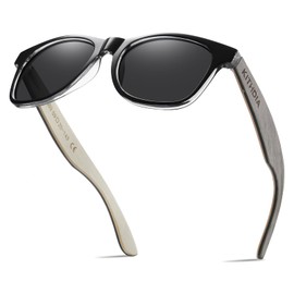 KITHDIA Wooden Polarised Sunglasses Men Women Mirrored Original UV400 Protection S5503, Black/Grey Wood