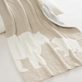 EVERGRACE Soft Plush Baby Blanket for Boys Girls with Print Animal Pattern, Fleece Fuzzy Toddler Nursery Blanket Lightweight Warm Cozy Throw Blanket for Baby Crib, Couch, Bed, Bear, Beige, 50"x60"