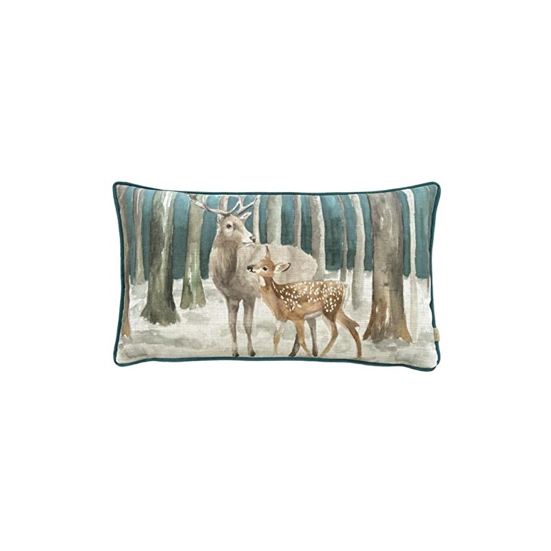 Evans Lichfield Stag Scene Cushion Cover, Teal, 30 x 50cm