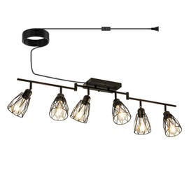 TuyuBEE 6-Light Plug in Track Lighting with Power Cord, Plug in Ceiling Light Flush Mount Black LED Track Lighting Fixtures for Kitchen Farmhouse Track Light Kit with Metal Cage, E26 Base (No Bulbs)