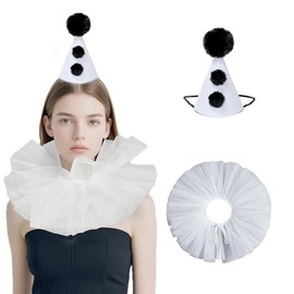 ZNTU - 2 diademas y cuello de payaso para Halloween, payasos, con volantes, collar de payaso, color blanco y negro