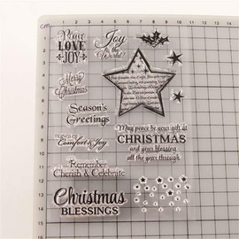 Merry Christmas Season's Greeting Christmas Verses Phrase Sparkle Stars Clear Stamps for Christmas Cards Making Decoration and Scrapbooking Rubber Stamps for Craft