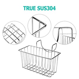 Damita Kitchen Sponge Holder, Sink Basket Sink Caddy Brush Dishwashing Liquid Drainer Rack 304 Stainless Steel Silver, Large (7.5"x 5.1"x 5.1")