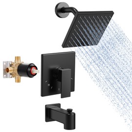 KES Tub Shower Faucet Set with Valve, Black Shower Faucet Set with All Metal Tub Spout, 6-inch Rainfall Shower Head and Bathtub Faucet Set, High Pressure, XB6206S6-BK