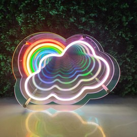Rainbow Clouds Led Neon Signs For Wall Decor, Premium Acrylic LED Neon Light Hang With Metal Chain, USB Powered Bar Sign, For Home Bar, Garage Bar, Shop Pub, Bistro, Party, Man Cave, Convenience Stores,USB Operated,Dimmable Switch 13.8*10.23 inche