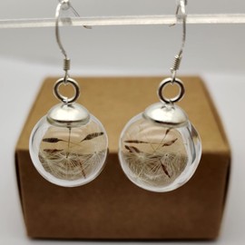 Dandelion Real Flower Make a Wish Glass Ball 925 Sterling Silver Drop Dangle Earrings for Women Handmade
