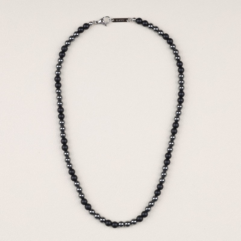GAVU Men's Simple Crystal Necklace, Stone, Hematite mats onyx Hematite