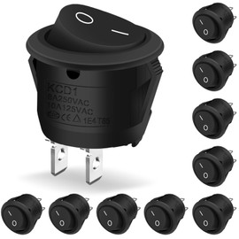 Pack of 10 Rocker Switches Rocker Switch Round Hanibos Mini 2-Pin Rocker Switch ON/OFF Lockable with Self-Locking Round Switch 10A/125V 6A/250V Black for Car Boat Household Appliances