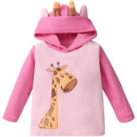 Sweaters for Girls Fuzzy Fleece Pullover Hoodies Cute Giraffe Ear Hooded Sweatshirts Warm Loose Outerwear Kids Winter Sweater Pink-Size 7/8149