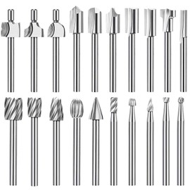 Hakkin Wood Carving Tools 20Pcs HSS Router Bits with 3mm Shank for Power Rotary Tools Carbide Rotary Burr Set Rotary Tools Accessories for DIY Woodworking Carving Engraving Drilling