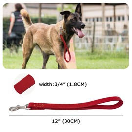 Leadfar Leather Short Dog Leash 12'' Heavy Duty Traffic Dog Leash Lead Short Dog Training Leash for Medium Large Dogs Training and Walking Red
