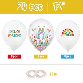 MEJOSER Pack of 24 Decorative Balloons Finally School Child 2025 Rainbow Balloons 12 Inch Latex First Day of School Girls Boys School Start School Party