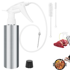 AHIER 2in 1 BBQ Spray Bottle, Turkey Marinade Injector Stainless Steel Grill Spray Bottle & Meat Injector with 2 PCS Cleaning Brush