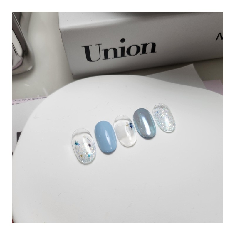 Blue fresh flower powder nails - double-sided tape / 블루생화파우더