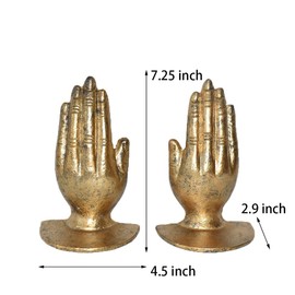 JUCONSIN Hands Bookends, Prayer Hand Decorative Bookends Unique Gold Book Ends Heavy Duty Cast Iron Bookends for Shelves Decorative