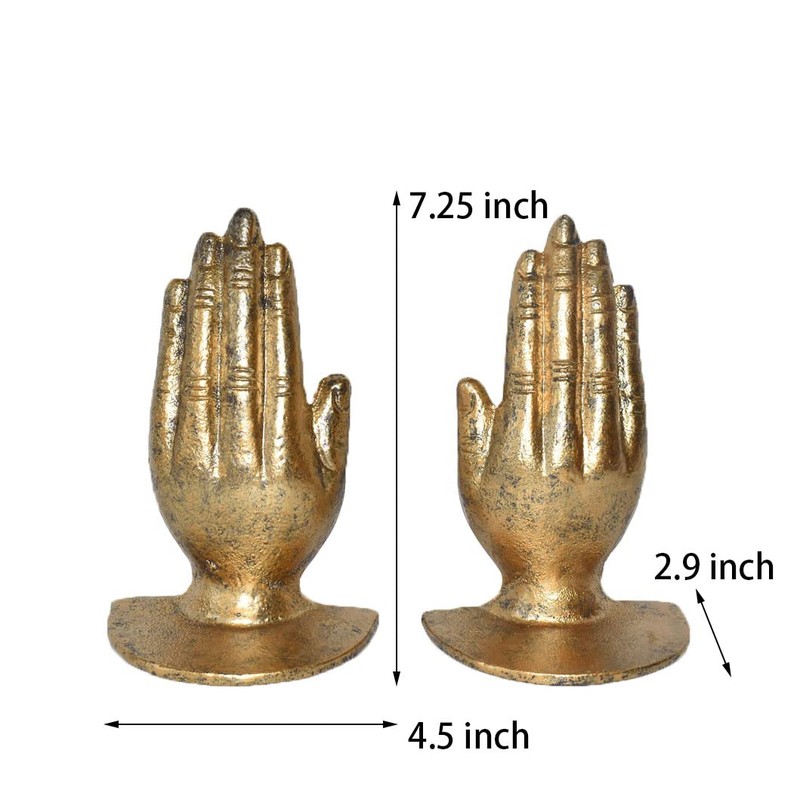 JUCONSIN Hands Bookends, Prayer Hand Decorative Bookends Unique Gold Book